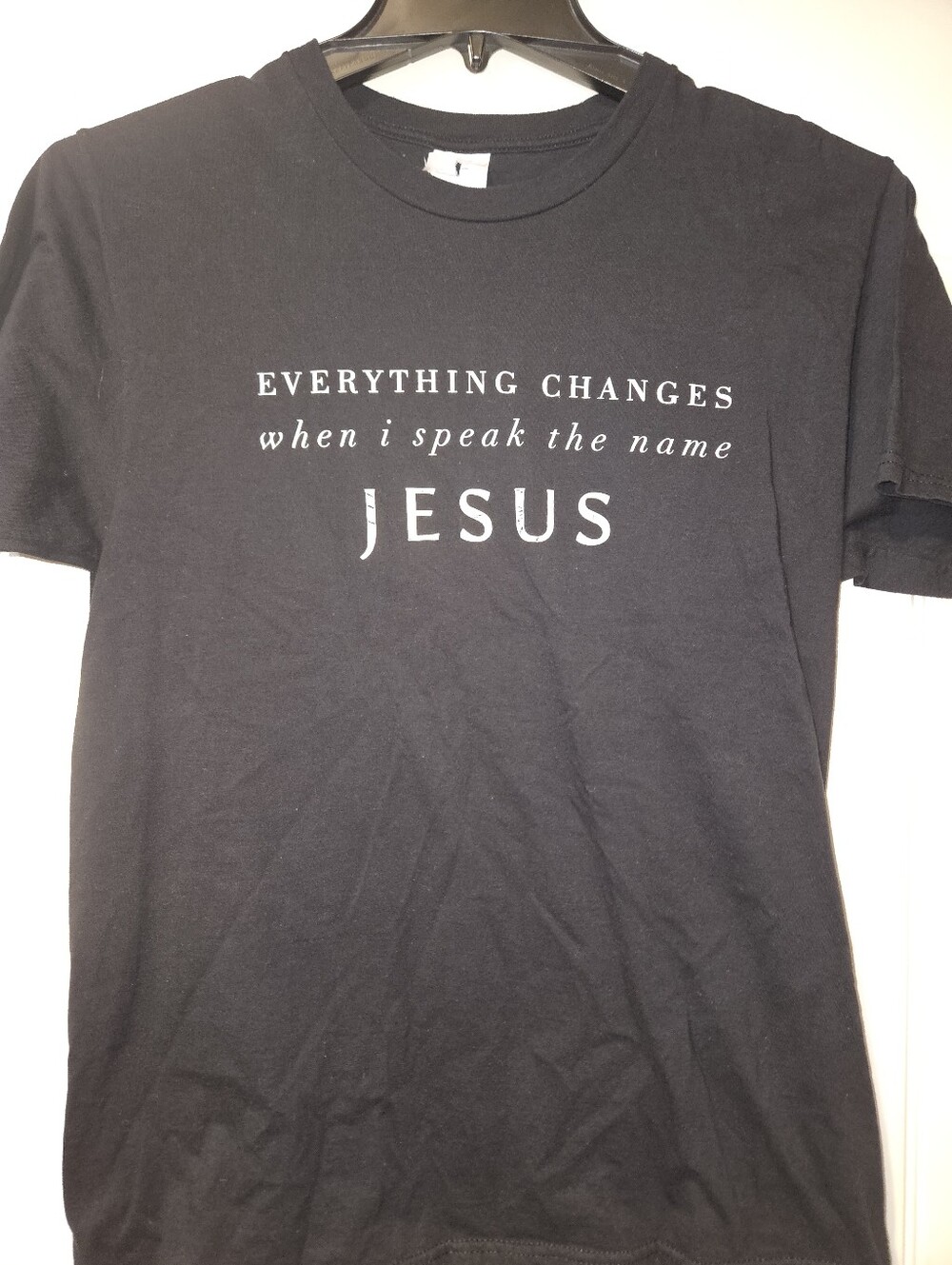 Black Christian Graphic Tee - "Everything Changes when I speak the name JESUS"